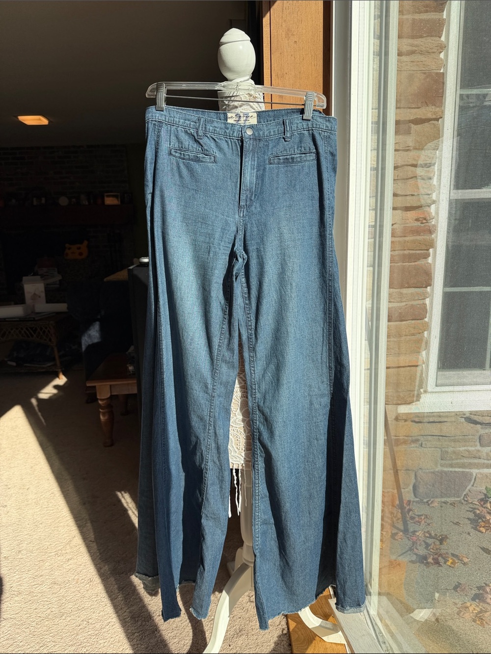 Free People Wide Leg Jeans in Dark Blue Denim